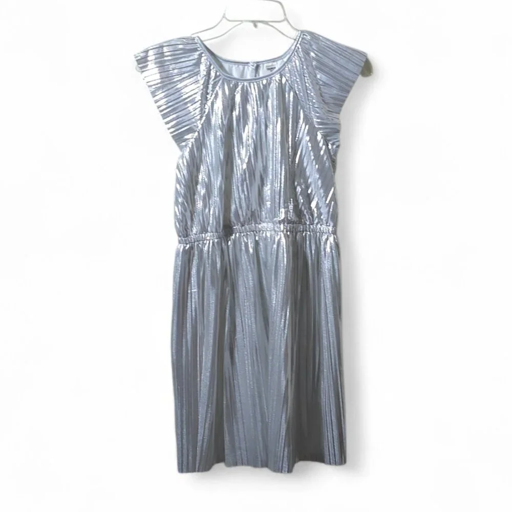 OshKosh B’gosh Silver Metallic Pleated Party Dress Girls 12 Holiday Sparkle